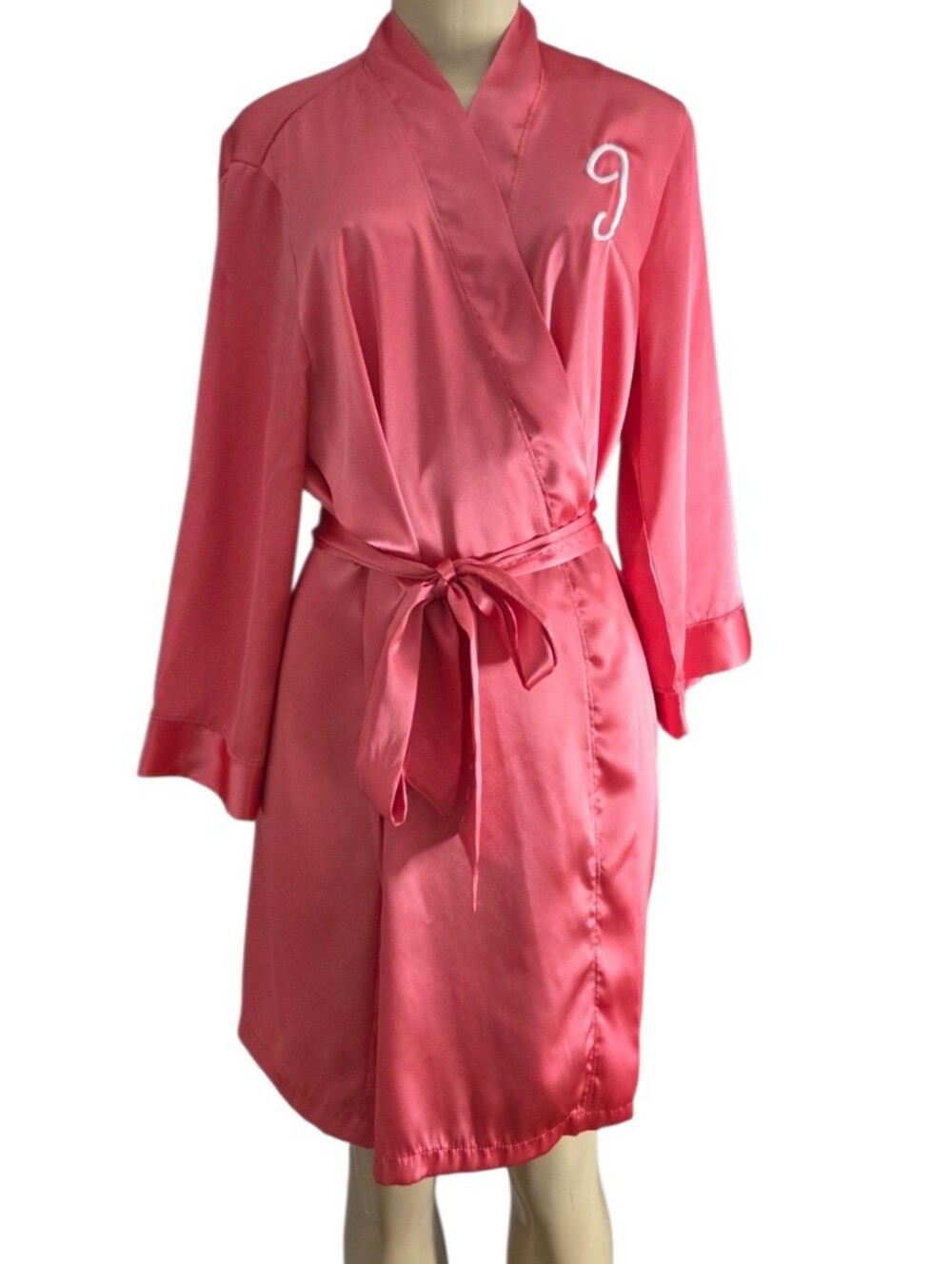 Pink Satin Monogram J Robe Belted Loungewear Medium